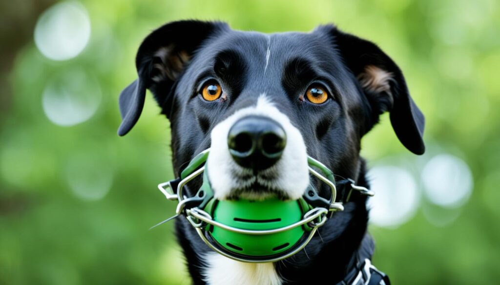 Dog wearing a muzzle
