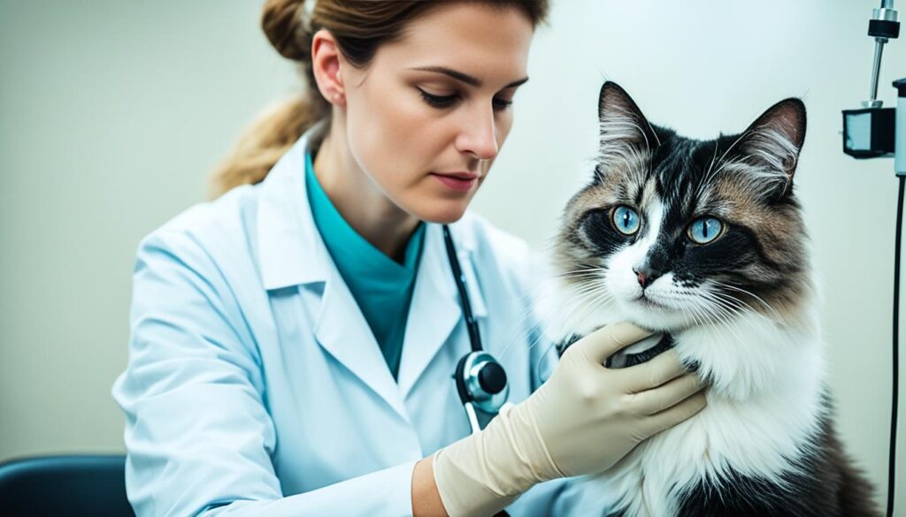 veterinarian examining a cat