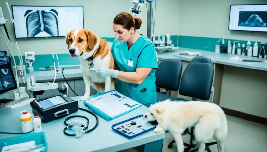 Dog undergoing diagnostic tests Dog undergoing diagnostic tests