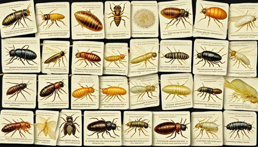 flea eggs, larvae, and pupae