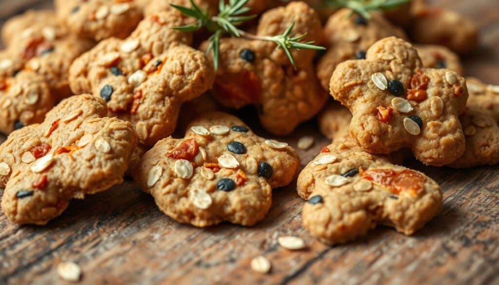 Luscious, freshly baked cat treats arranged on a rustic wooden surface, the ingredients glistening under natural soft lighting. Close-up view showcasing the mouthwatering texture and vibrant colors of the treats, including wholesome oats, succulent dried salmon, and aromatic catnip. The treats appear slightly irregular in shape, conveying a handmade, artisanal quality. The image exudes a cozy, inviting atmosphere, enticing the viewer to imagine the delightful taste and aroma of these nutritious, feline-approved delicacies. Luscious, freshly baked cat treats arranged on a rustic wooden surface, the ingredients glistening under natural soft lighting. Close-up view showcasing the mouthwatering texture and vibrant colors of the treats, including wholesome oats, succulent dried salmon, and aromatic catnip. The treats appear slightly irregular in shape, conveying a handmade, artisanal quality. The image exudes a cozy, inviting atmosphere, enticing the viewer to imagine the delightful taste and aroma of these nutritious, feline-approved delicacies.